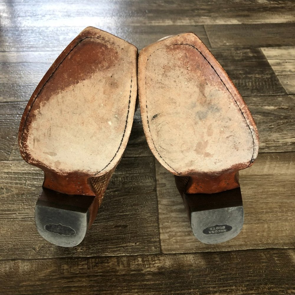 SOLD ❌Nocona Square Toe Cowgirl Boots Rattlesnake Embossed Tan Leather Size 7.5B - Picture 2 of 12